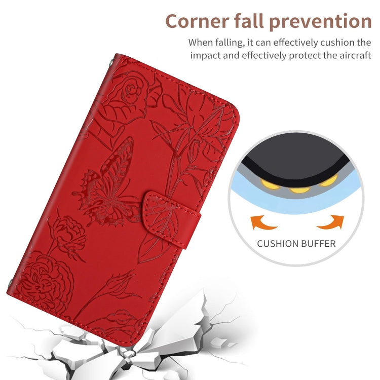 For Huawei P60 Pro HT03 Skin Feel Butterfly Embossed Flip Leather Phone Case(Red) - Huawei Cases by buy2fix | Online Shopping UK | buy2fix