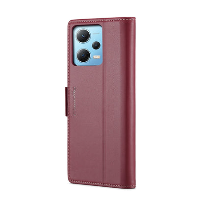 For Xiaomi Poco X5 5G/Redmi Note 12 5G Global CaseMe 023 Butterfly Buckle Litchi Texture RFID Anti-theft Leather Phone Case(Wine Red) - Xiaomi Cases by CaseMe | Online Shopping UK | buy2fix