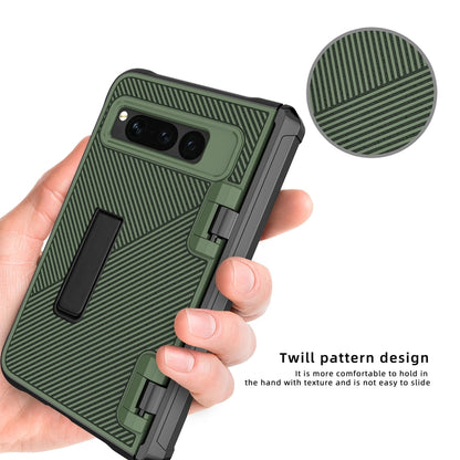 For Google Pixel Fold Twill Texture Integrated Shockproof Phone Case with Holder(Grey) - Google Cases by buy2fix | Online Shopping UK | buy2fix