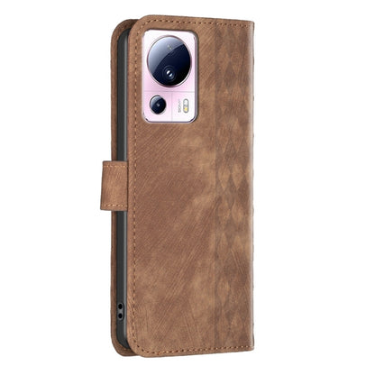 For Xiaomi 13 Lite 5G / Civi 2 Plaid Embossed Leather Phone Case(Brown) - 13 Lite Cases by buy2fix | Online Shopping UK | buy2fix