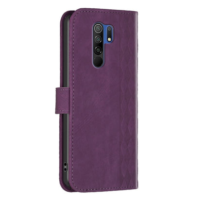 For Xiaomi Redmi 9 Plaid Embossed Leather Phone Case(Purple) - Xiaomi Cases by buy2fix | Online Shopping UK | buy2fix