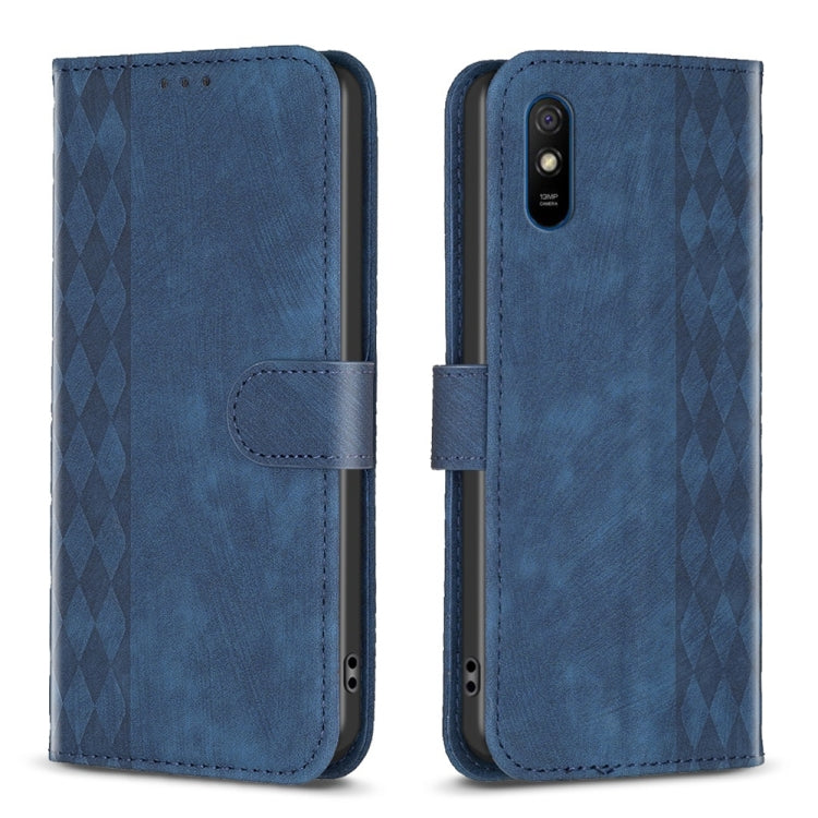 For Xiaomi Redmi 9A Plaid Embossed Leather Phone Case(Blue) - Xiaomi Cases by buy2fix | Online Shopping UK | buy2fix