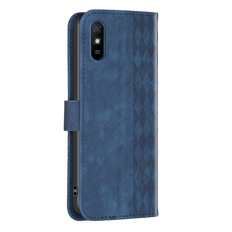 For Xiaomi Redmi 9A Plaid Embossed Leather Phone Case(Blue) - Xiaomi Cases by buy2fix | Online Shopping UK | buy2fix