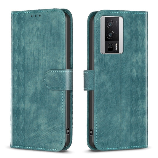 For Xiaomi Redmi K60 / K60 Pro Plaid Embossed Leather Phone Case(Green) - Redmi K60 Cases by buy2fix | Online Shopping UK | buy2fix