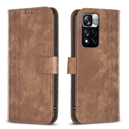 For Xiaomi Redmi Note 11 Pro Plaid Embossed Leather Phone Case(Brown) - Redmi Note 11 Pro Case by buy2fix | Online Shopping UK | buy2fix