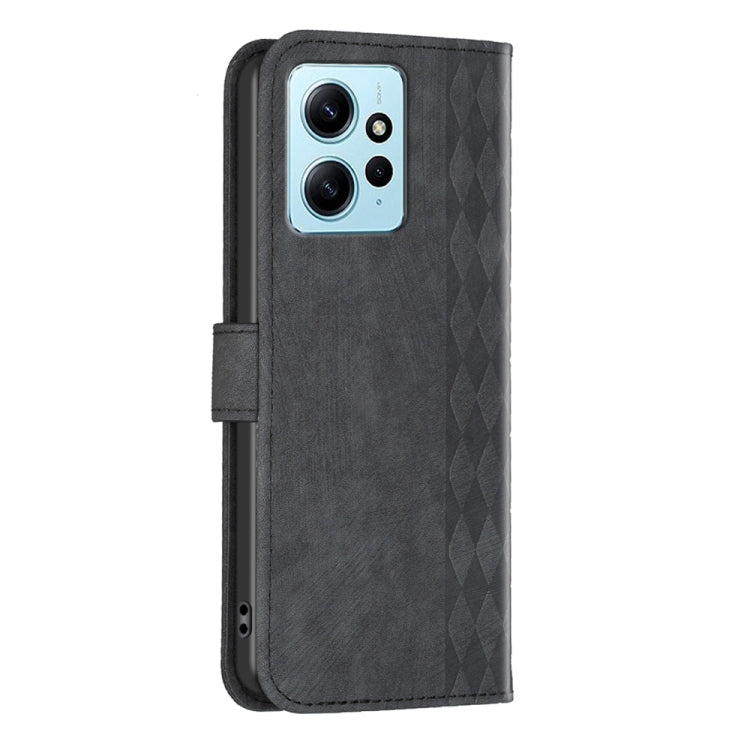 For Xiaomi Redmi Note 12 4G Global Plaid Embossed Leather Phone Case(Black) - Note 12 Cases by buy2fix | Online Shopping UK | buy2fix