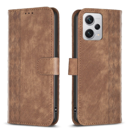 For Xiaomi Redmi Note 12 Pro+ Global Plaid Embossed Leather Phone Case(Brown) - Note 12 Pro+ Cases by buy2fix | Online Shopping UK | buy2fix