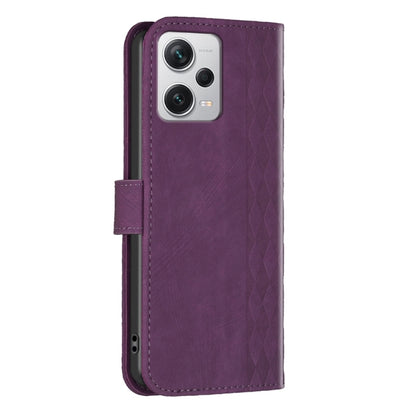 For Xiaomi Redmi Note 12 Pro+ Global Plaid Embossed Leather Phone Case(Purple) - Note 12 Pro+ Cases by buy2fix | Online Shopping UK | buy2fix