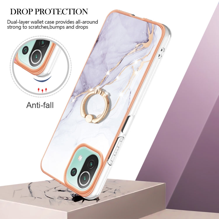 For Xiaomi Mi 11 Lite Electroplating Marble IMD TPU Phone Case with Ring Holder(White 006) - Xiaomi Cases by buy2fix | Online Shopping UK | buy2fix