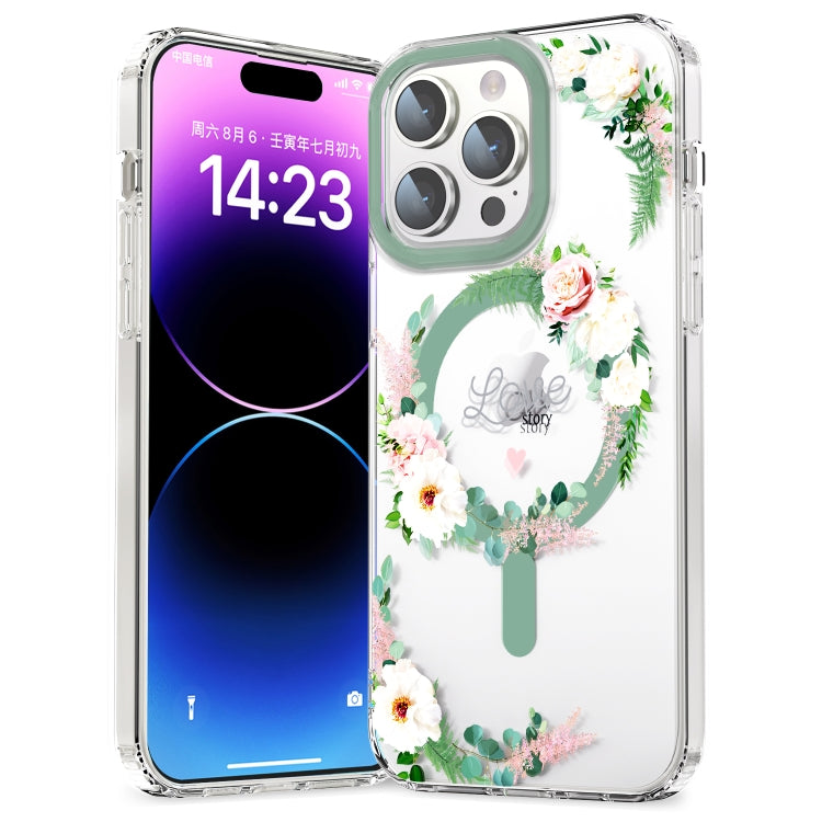 For iPhone 11 Pro Max MagSafe Magnetic TPU Phone Case(White Pink Rose) - iPhone 11 Pro Max Cases by buy2fix | Online Shopping UK | buy2fix