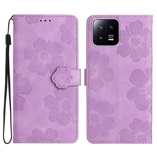 For Xiaomi 13 Flower Embossing Pattern Leather Phone Case(Purple) - 13 Cases by buy2fix | Online Shopping UK | buy2fix