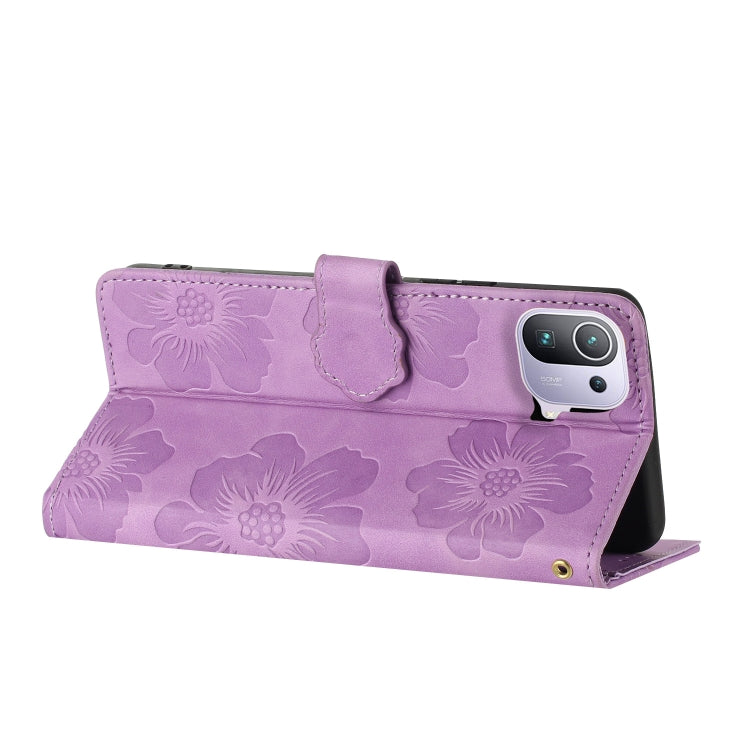 For Xiaomi Mi 11 Pro Flower Embossing Pattern Leather Phone Case(Purple) - Xiaomi Cases by buy2fix | Online Shopping UK | buy2fix