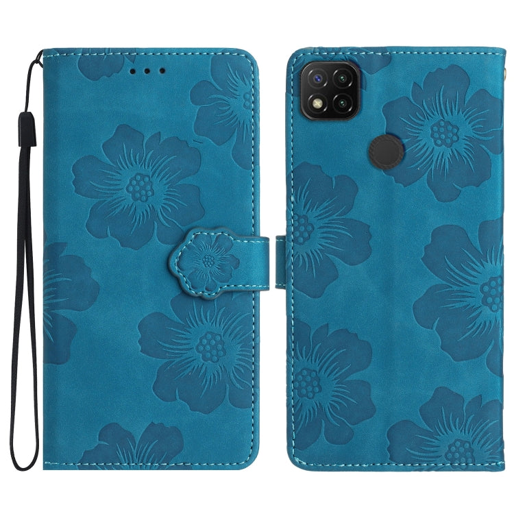 For Xiaomi Redmi 9C Flower Embossing Pattern Leather Phone Case(Blue) - Xiaomi Cases by buy2fix | Online Shopping UK | buy2fix