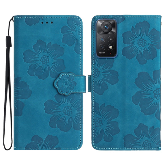 For Xiaomi Redmi Note 11 Pro 5G Global Flower Embossing Pattern Leather Phone Case(Blue) - Redmi Note 11 Pro Case by buy2fix | Online Shopping UK | buy2fix