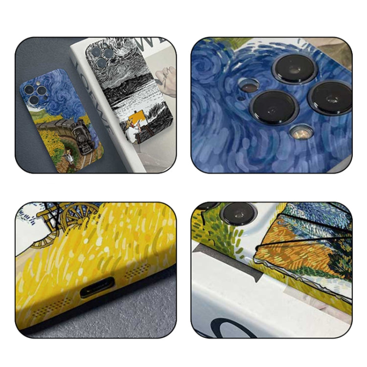 For iPhone 12 Precise Hole Oil Painting Pattern PC Phone Case(Train) - iPhone 12 / 12 Pro Cases by buy2fix | Online Shopping UK | buy2fix