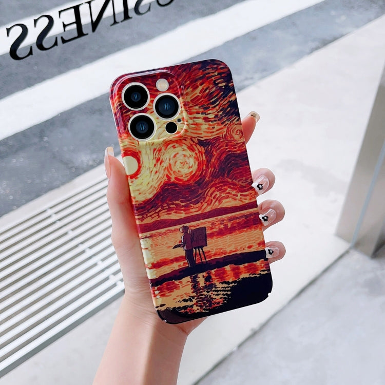 For iPhone 13 mini Precise Hole Oil Painting Pattern PC Phone Case(Sunset) - iPhone 13 mini Cases by buy2fix | Online Shopping UK | buy2fix