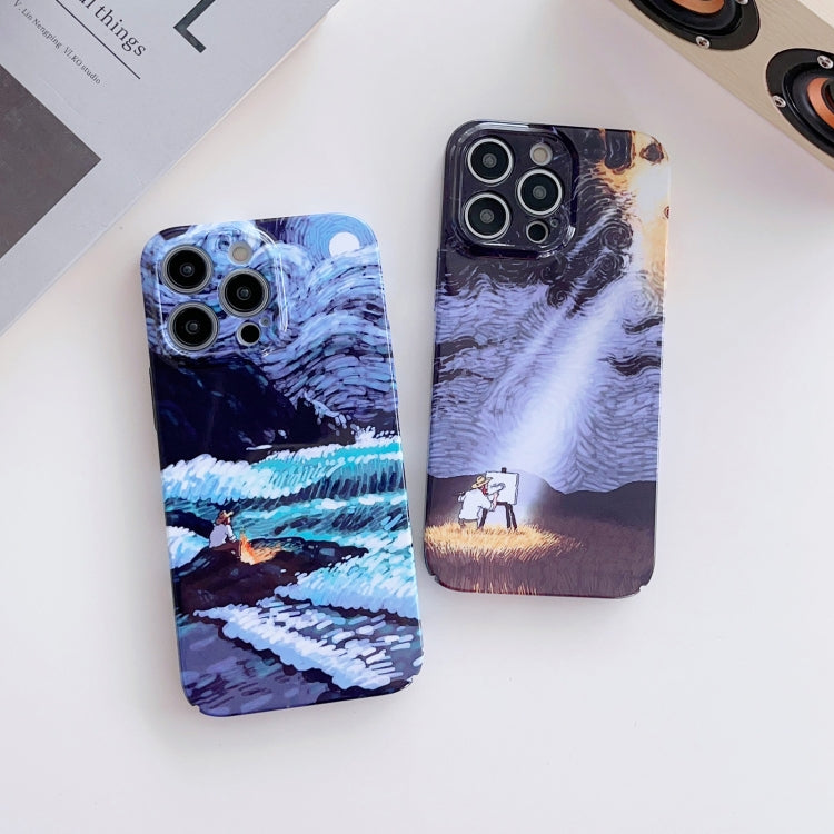 For iPhone 13 Precise Hole Oil Painting Pattern PC Phone Case(Sunset) - iPhone 13 Cases by buy2fix | Online Shopping UK | buy2fix