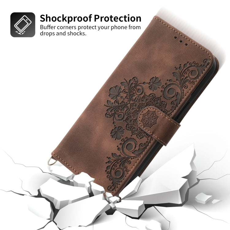 For Honor 90 5G Skin-feel Flowers Embossed Wallet Leather Phone Case(Brown) - Honor Cases by buy2fix | Online Shopping UK | buy2fix