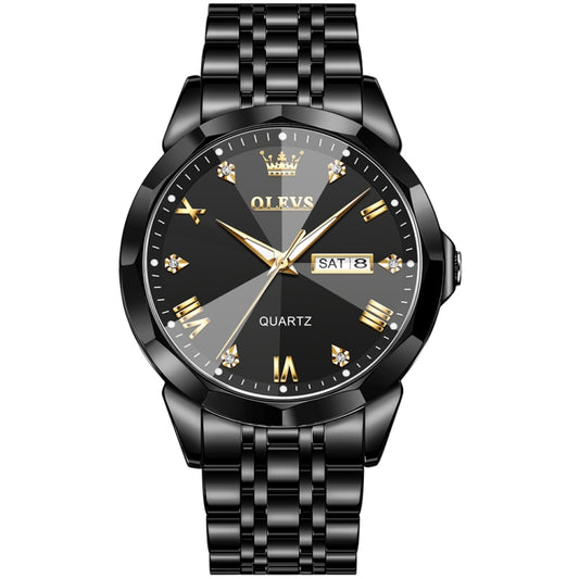 OLEVS 9931 Men Luminous Waterproof Quartz Watch(Black) - Metal Strap Watches by OLEVS | Online Shopping UK | buy2fix