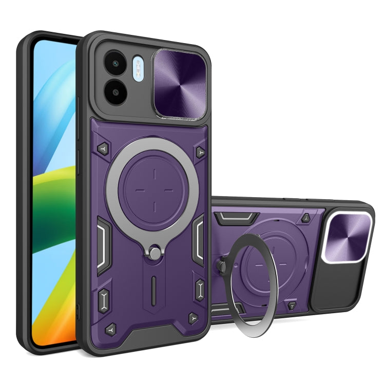 For Xiaomi Redmi A1 4G CD Texture Sliding Camshield Magnetic Holder Phone Case(Purple) - Xiaomi Cases by buy2fix | Online Shopping UK | buy2fix