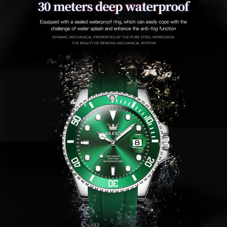 OLEVS 6650 Men Luminous Waterproof Silicone Strap Mechanical Watch(Green) - Silicone Strap Watches by OLEVS | Online Shopping UK | buy2fix