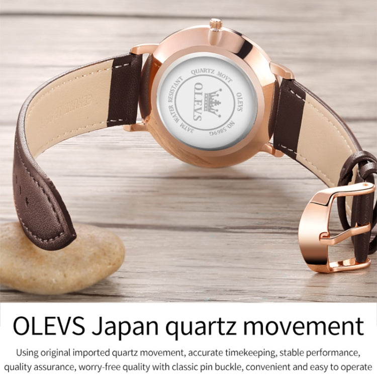 OLEVS 5869 Men Business Waterproof Genuine Leather Strap Quartz Watch(Blue + Brown) - Leather Strap Watches by OLEVS | Online Shopping UK | buy2fix