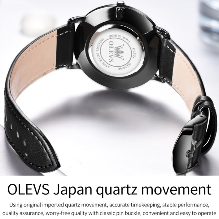 OLEVS 5869 Men Business Waterproof Genuine Leather Strap Quartz Watch(Black) - Leather Strap Watches by OLEVS | Online Shopping UK | buy2fix