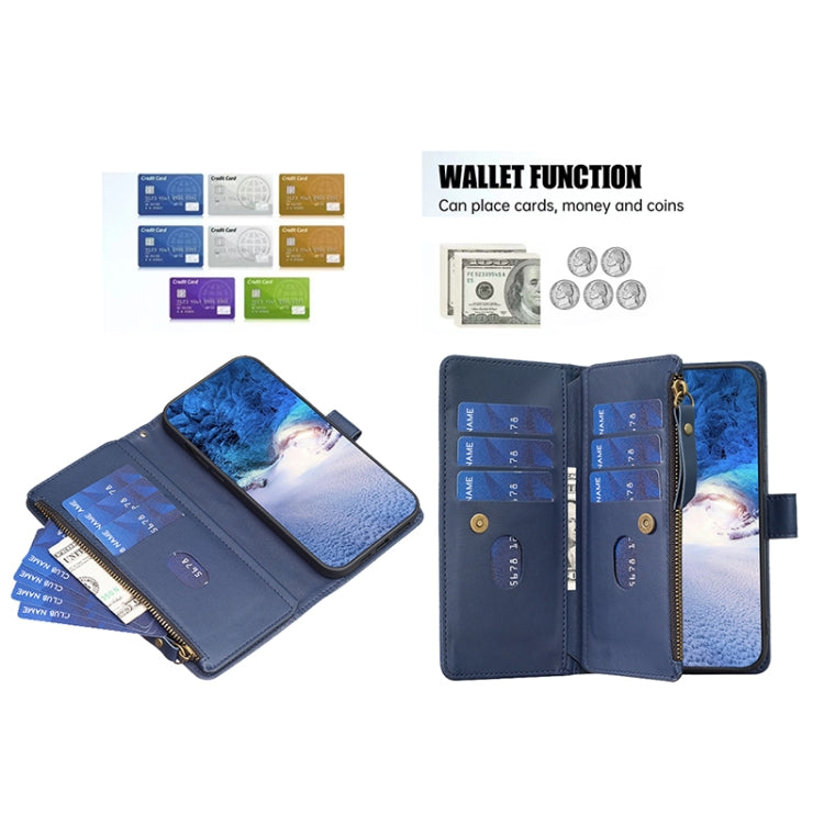 For Xiaomi Redmi K60 / K60 Pro 9 Card Slots Zipper Wallet Leather Flip Phone Case(Blue) - Redmi K60 Cases by buy2fix | Online Shopping UK | buy2fix