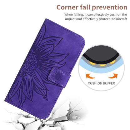 For iPhone 15 Pro Max Skin Feel Sun Flower Embossed Flip Leather Phone Case with Lanyard(Dark Purple) - iPhone 15 Pro Max Cases by buy2fix | Online Shopping UK | buy2fix