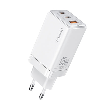 USAMS US-CC180 65W ACC Three Ports GaN Charger, EU Plug(White) - USB Charger by USAMS | Online Shopping UK | buy2fix