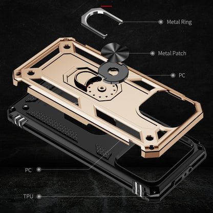 For iPhone 15 Shockproof TPU + PC Phone Case with Holder(Gold) - iPhone 15 Cases by buy2fix | Online Shopping UK | buy2fix