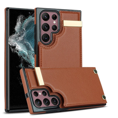 For Samsung Galaxy S22 Ultra 5G Metal Buckle Card Slots Phone Case(Brown) - Galaxy S22 Ultra 5G Cases by buy2fix | Online Shopping UK | buy2fix