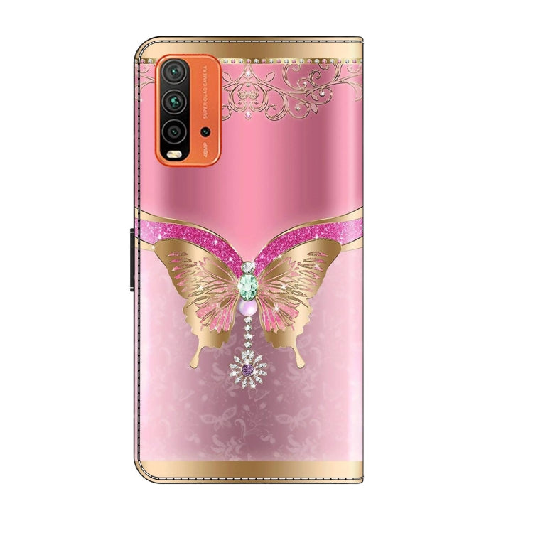 For Xiaomi Redmi 9T Crystal 3D Shockproof Protective Leather Phone Case(Pink Bottom Butterfly) - Xiaomi Cases by buy2fix | Online Shopping UK | buy2fix