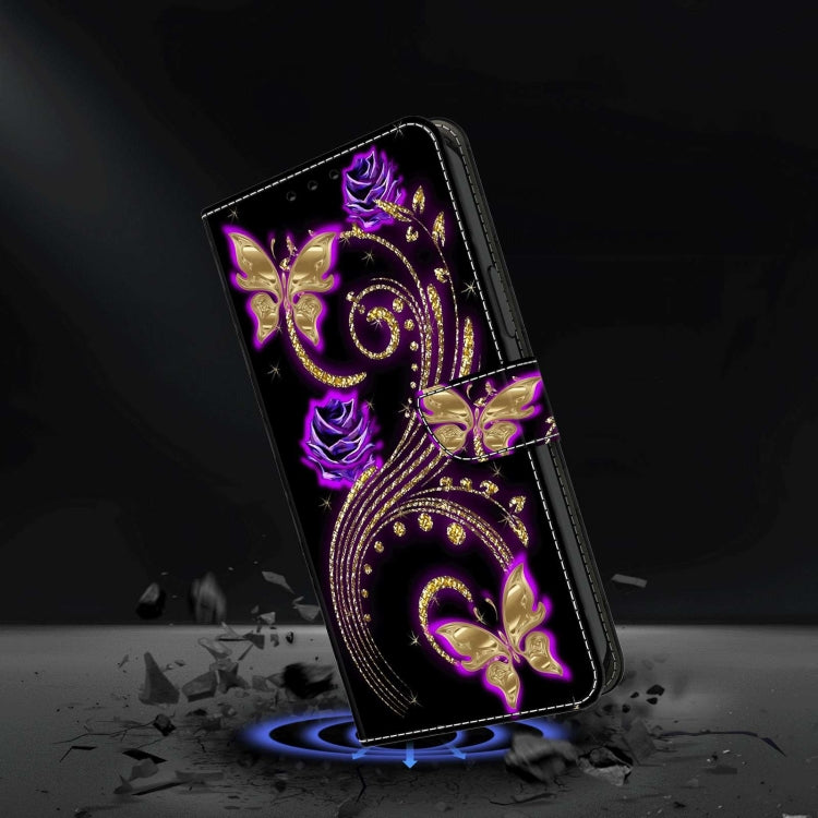 For Xiaomi Redmi Note 8T Crystal 3D Shockproof Protective Leather Phone Case(Purple Flower Butterfly) - Xiaomi Cases by buy2fix | Online Shopping UK | buy2fix