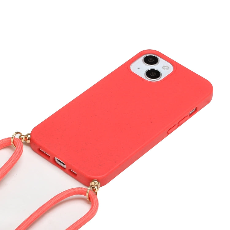 For iPhone 15 Plus Wheat Straw Material + TPU Phone Case with Lanyard(Red) - iPhone 15 Plus Cases by buy2fix | Online Shopping UK | buy2fix