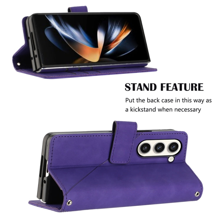For Samsung Galaxy Z Fold5 5G Crossbody 3D Embossed Flip Leather Phone Case(Purple) - Galaxy Z Fold5 Cases by buy2fix | Online Shopping UK | buy2fix