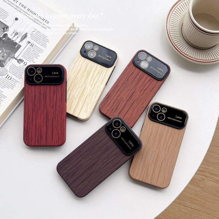 For iPhone 12 Wood Grain TPU Phone Case with Lens Film(Red) - iPhone 12 / 12 Pro Cases by buy2fix | Online Shopping UK | buy2fix