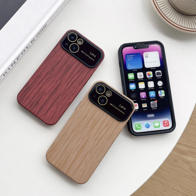 For iPhone 12 Pro Max Wood Grain TPU Phone Case with Lens Film(Beige) - iPhone 12 Pro Max Cases by buy2fix | Online Shopping UK | buy2fix