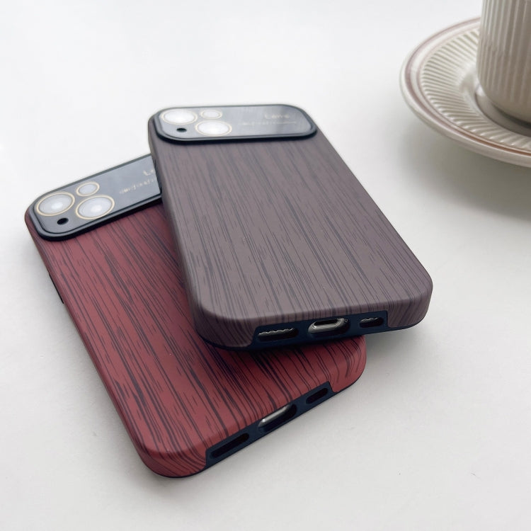 For iPhone 12 Wood Grain TPU Phone Case with Lens Film(Khaki) - iPhone 12 / 12 Pro Cases by buy2fix | Online Shopping UK | buy2fix