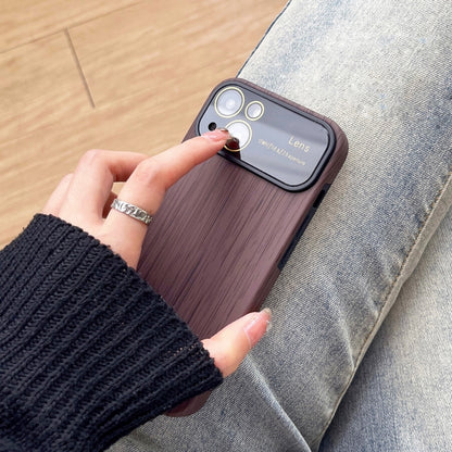 For iPhone 11 Wood Grain TPU Phone Case with Lens Film(Beige) - iPhone 11 Cases by buy2fix | Online Shopping UK | buy2fix