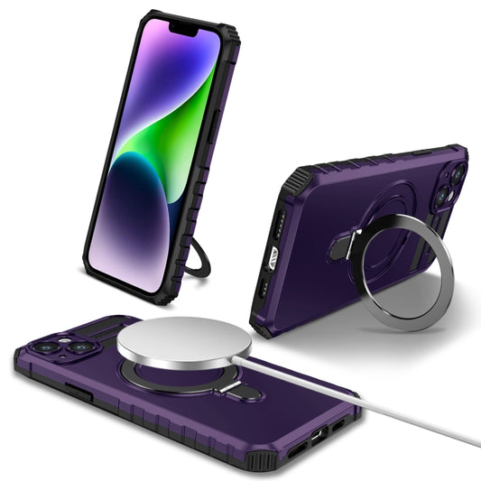 For iPhone 14 Plus MagSafe Magnetic Holder Phone Case(Purple) - iPhone 14 Plus Cases by buy2fix | Online Shopping UK | buy2fix