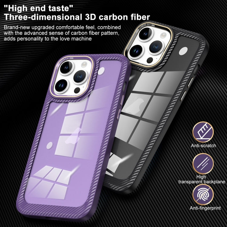 For iPhone 13 Pro Carbon Fiber Transparent Back Panel Phone Case(Purple) - iPhone 13 Pro Cases by buy2fix | Online Shopping UK | buy2fix