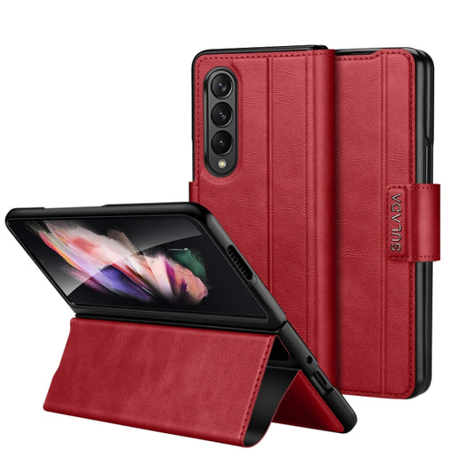 For Samsung Galaxy Z Fold3 / W22 SULADA All-inclusive Magnetic Snap Flip Leather Phone Case(Red) - Galaxy Phone Cases by SULADA | Online Shopping UK | buy2fix