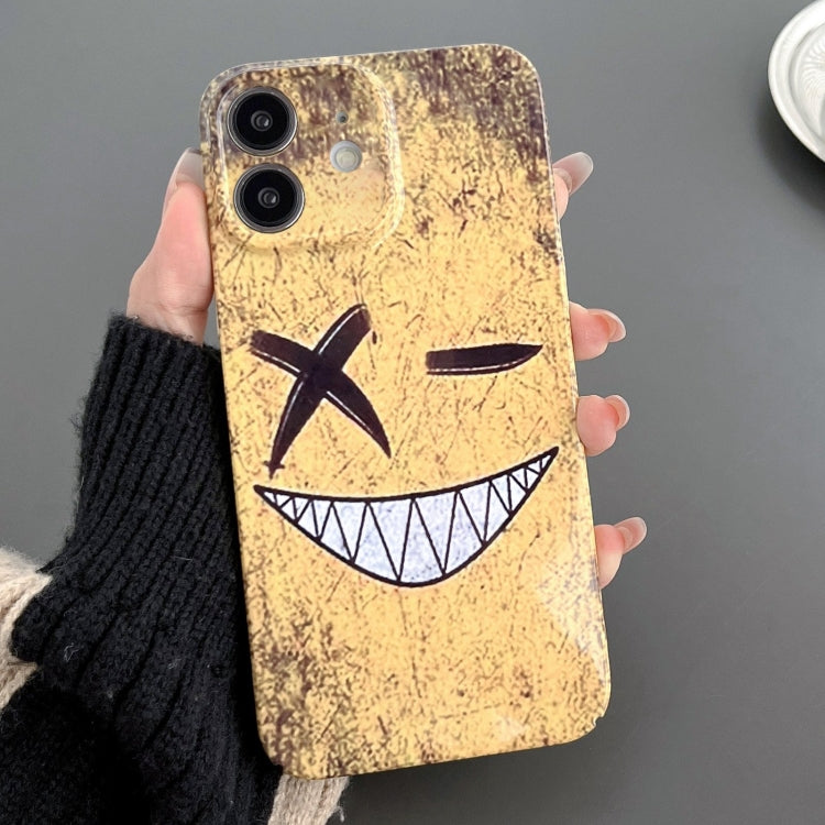 For iPhone 12 Painted Pattern Precise Hole PC Phone Case(Yellow Background Smiling) - iPhone 12 / 12 Pro Cases by buy2fix | Online Shopping UK | buy2fix