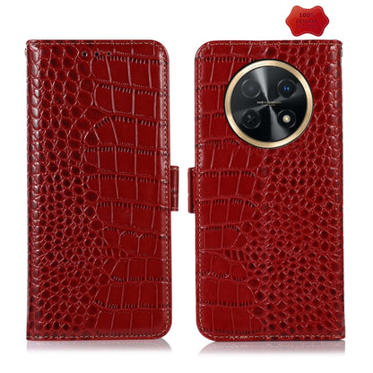 For Huawei Nova Y91 4G / Enjoy 60X Crocodile Top Layer Cowhide Leather Phone Case(Red) - Huawei Cases by buy2fix | Online Shopping UK | buy2fix