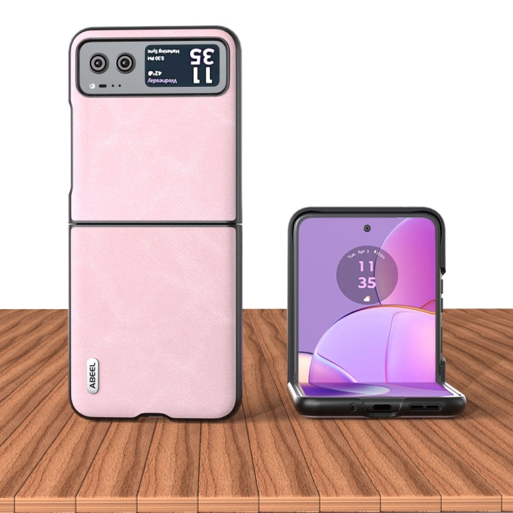 For Motorola Razr 40 ABEEL Cowhide Texture PU Phone Case(Pink) - Motorola Cases by buy2fix | Online Shopping UK | buy2fix