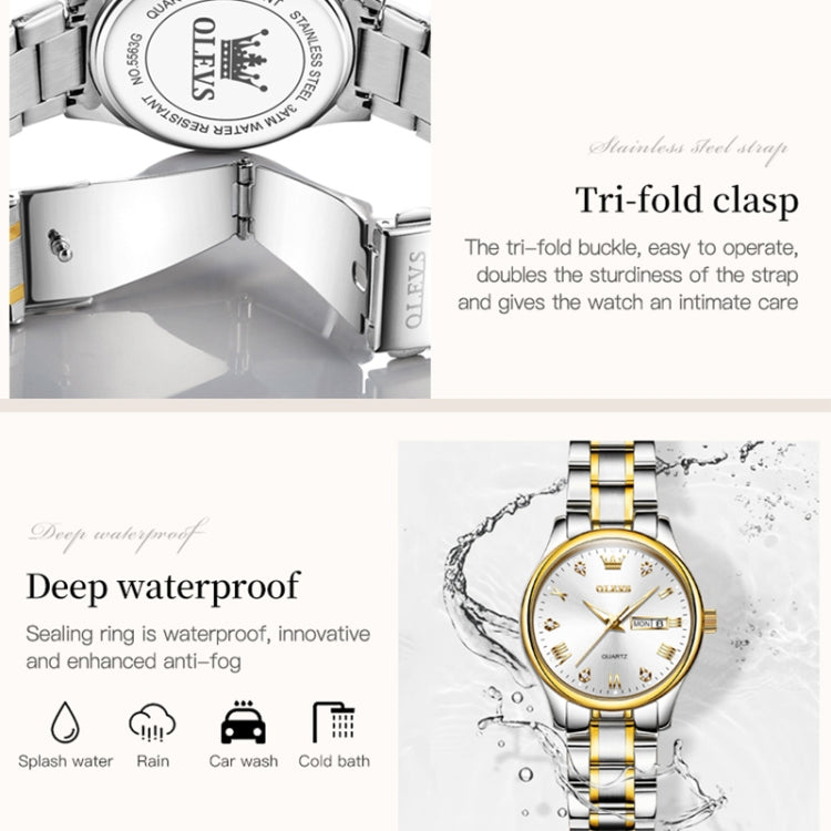 OLEVS 5563 Women Luminous Waterproof Quartz Watch(White + Gold) - Metal Strap Watches by OLEVS | Online Shopping UK | buy2fix