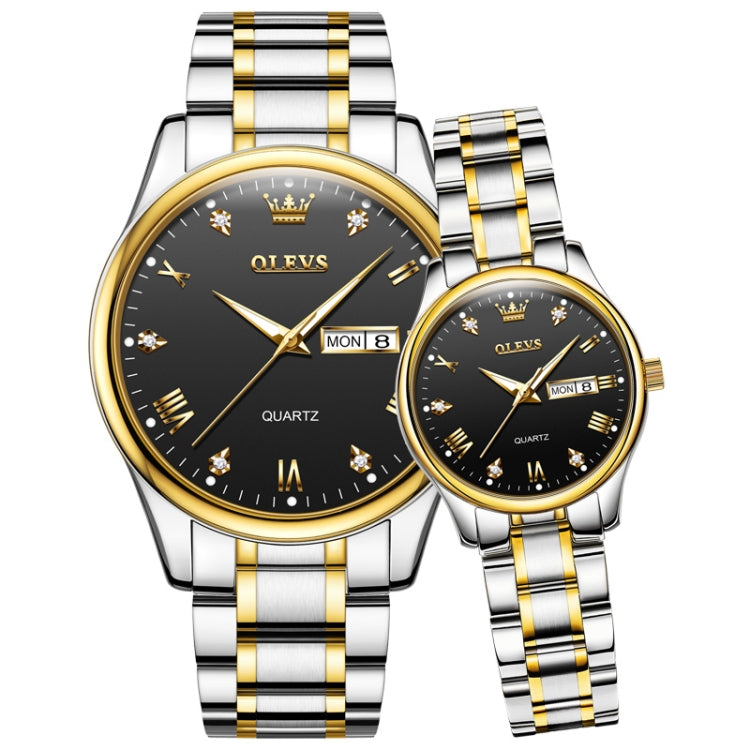 1pair OLEVS 5563 Couple Luminous Waterproof Quartz Watch(Black + Gold) - Couple Watches by OLEVS | Online Shopping UK | buy2fix