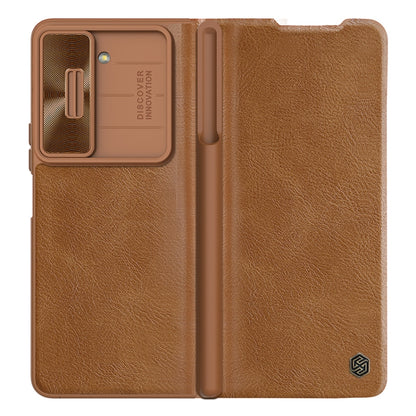 For Samsung Galaxy Z Fold5 NILLKIN QIN Series Pro Sliding Camera Cover Design Leather Phone Case(Brown) - Galaxy Z Fold5 Cases by NILLKIN | Online Shopping UK | buy2fix