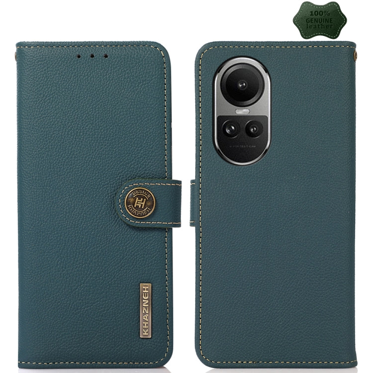 For OPPO Reno10 Global / 10 Pro Global KHAZNEH Custer Texture RFID Genuine Leather Phone Case(Green) - OnePlus Cases by buy2fix | Online Shopping UK | buy2fix